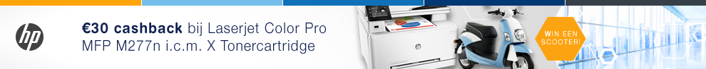 Ontvang €30,- cashback op een HP Laserjet Color Pro MFP M277n printer i.c.m. een HP X tonercartridge en maak kans op een elektrische scooter